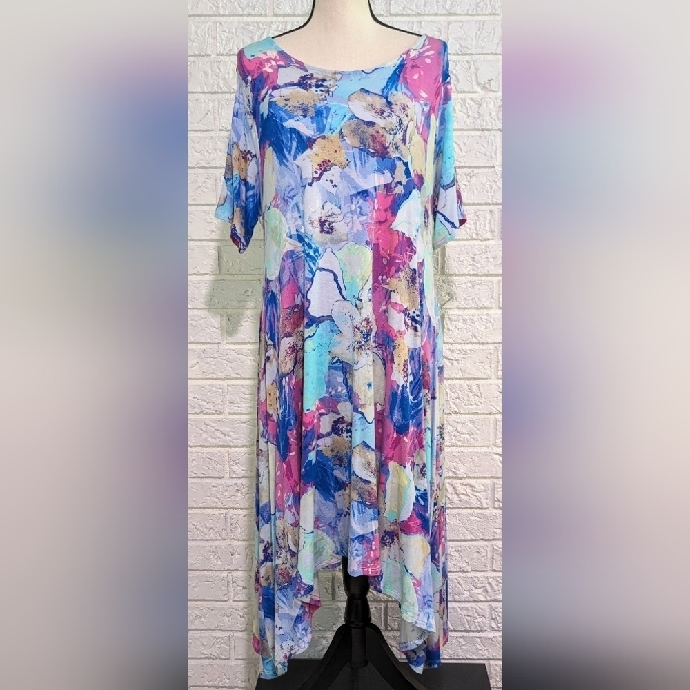 NWT Agnes & Dora Joplin Electric Floral Sway Dress Sz XL Sharkbite Hem Spring